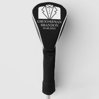 Groomsman Black Elegant Modern Name Gifts Wedding Golf Head Cover