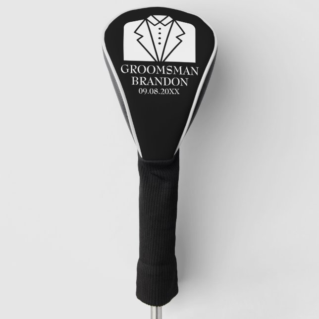 Groomsman Black Elegant Modern Name Gifts Wedding  Golf Head Cover (Front)