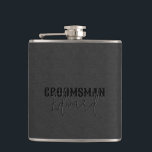 Groomsman Black Faux Leather Black Text Hip Flask<br><div class="desc">Perfect gift for your groomsman. Minimalistic design featuring black faux leather texture with black typography with an embossed look for the custom name of the groomsman.</div>