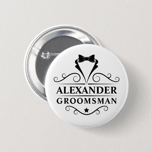 Groomsman Black Tie 2 Inch Round Button (Front & Back)