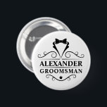 Groomsman Black Tie 2 Inch Round Button<br><div class="desc">Wedding Groomsman Black Tie Pin Button</div>