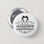 Groomsman Black Tie 2 Inch Round Button<br><div class="desc">Wedding Groomsman Black Tie Pin Button</div>