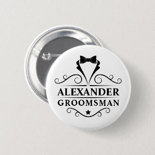 Groomsman Black Tie 2 Inch Round Button