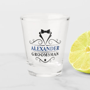 Groomsman Black Tie Blue Name Shot Glass