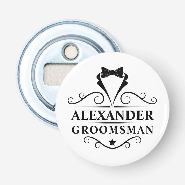 Groomsman Black Tie Bottle Opener (Front)