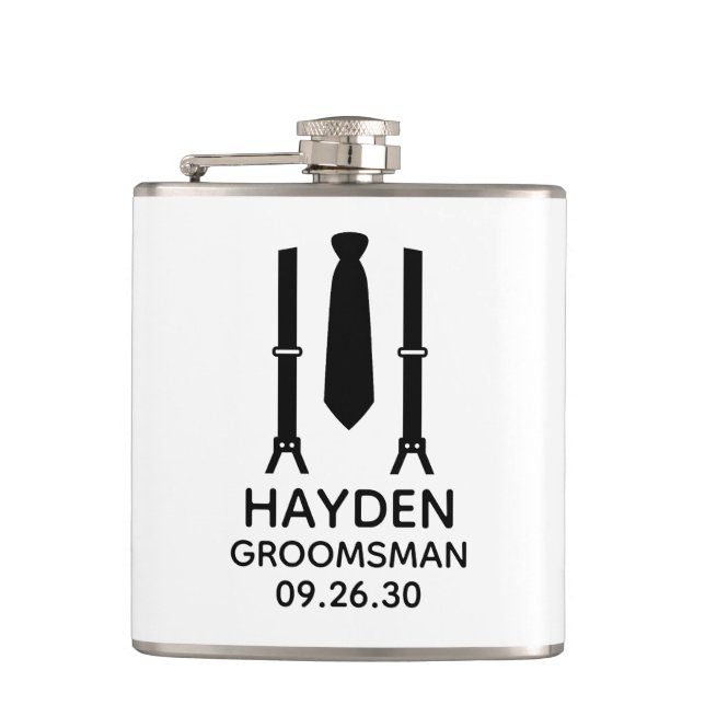 Groomsman Black Tie Hip Flask (Front)