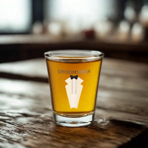 Groomsman Black Tie Tuxedo Wedding Favour Shot Glass