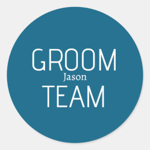 groomsman bold groom team grey blue white bachelor classic round sticker