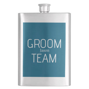 groomsman bold groom team grey blue white bachelor hip flask