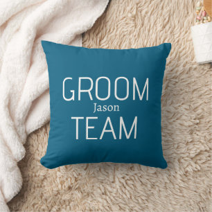 groomsman bold groom team grey blue white bachelor throw pillow