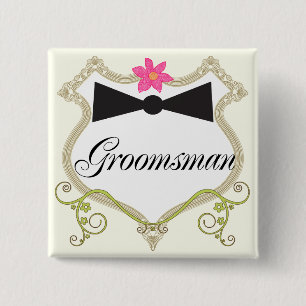 Groomsman Bow Tie Wedding Badges 2 Inch Square Button