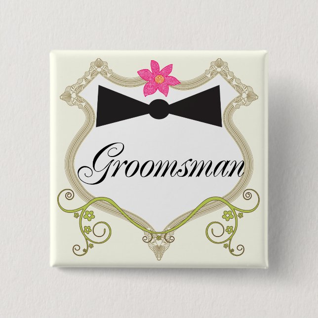 Groomsman Bow Tie Wedding Badges 2 Inch Square Button (Front)