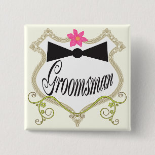 Groomsman BowTie Wedding Badges 2 Inch Square Button