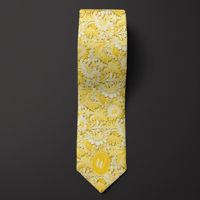 Groomsman Buttercream Yellow Monogram Tie (Creator Uploaded)