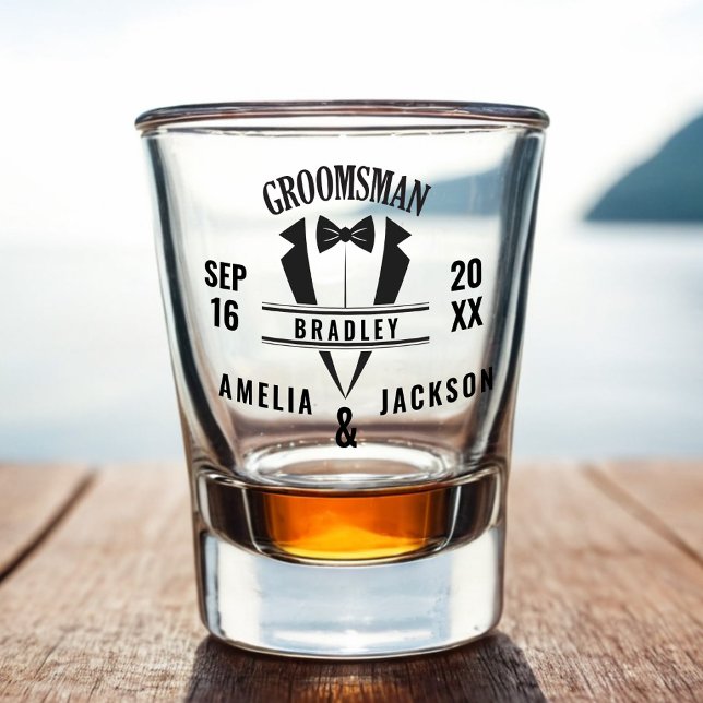 Groomsman Custom Tuxedo Wedding Favour Shot glass (Groomsmen Custom Tuxedo Wedding Favor Shot Glass)