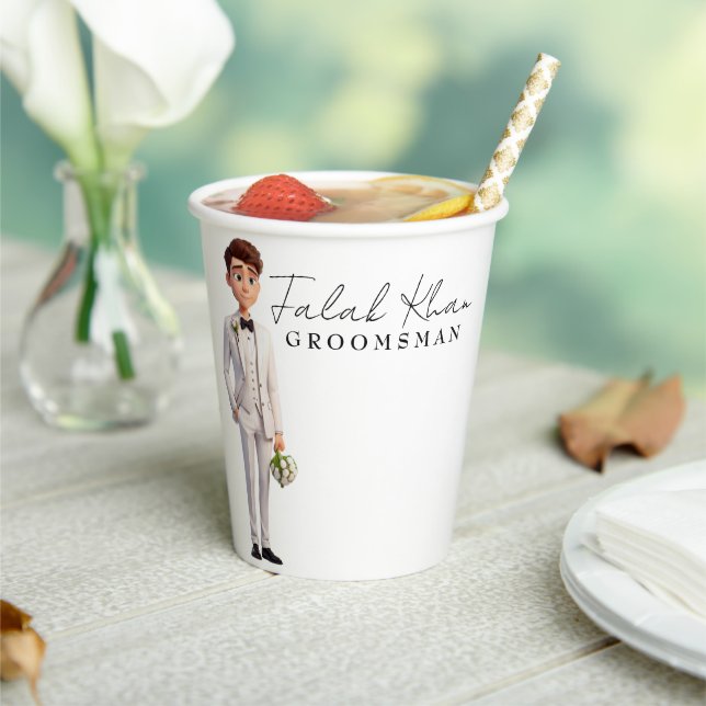 Groomsman Cute Cartoon groom with script  Paper Cups (Insitu)