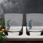 Groomsman Eucalyptus Greenery Wedding Custom Whiskey Glass<br><div class="desc">Personalized rock glasses for you to customize with names of your groomsmen - or anyone in your wedding party. You can also add the bride and groom's names and the wedding date. This delicate design has a sprig of eucalyptus leaves on a watercolor wash with watercolor greenery and foliage in...</div>