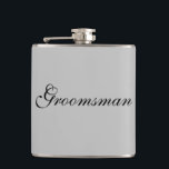 Groomsman Flask<br><div class="desc">Flask for the groomsman is shown in a grey colour with black text. 
Customize this item or buy as is.</div>