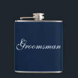 Groomsman Flask<br><div class="desc">Flask for the groomsman is shown in navy blue and white. 
Customize this item or buy as is.</div>