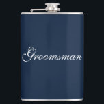 Groomsman Flask<br><div class="desc">Flask for the groomsman is shown in navy blue and white. 
Customize this item or buy as is.</div>