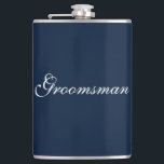 Groomsman Flask<br><div class="desc">Flask for the groomsman is shown in navy blue and white.
Customize this item or buy as is.</div>