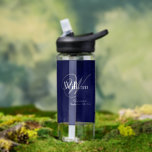 Groomsman Gift Chic Monogram   Name Modern Cool Water Bottle<br><div class="desc">Wedding Party Gifts Groomsmen Groomsman Gift Chic Monogram Plus Name Date Modern Cool Navy Blue Water Bottle. Personalization adds that extra special touch with a monogrammed gift specially for your Groomsman. Click personalize this template to customize it with your own Groomsman monogram last name initial, their first name and the...</div>