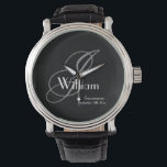 Groomsman Gift Elegant Monogram And Name Classic Watch<br><div class="desc">Groomsman Groomsmen Gift Elegant Monogram And Name Classic Watch. Groomsman modern vintage monogram initial and name and date classic watch. Adds that extra special touch to your groomsman gift. Click personalize this template to customize it with your monogram last name initial, your first name, and the wedding date quickly and...</div>