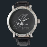 Groomsman Gift Elegant Monogram And Name Classic Watch<br><div class="desc">Groomsman Groomsmen Gift Elegant Monogram And Name Classic Watch. Groomsman modern vintage monogram initial and name and date classic watch. Adds that extra special touch to your groomsman gift. Click personalize this template to customize it with your monogram last name initial, your first name, and the wedding date quickly and...</div>