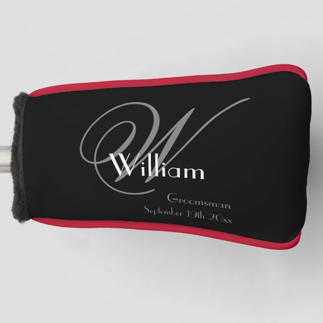 Groomsman Gift Elegant Monogram Name Classic Cool  Golf Head Cover (Front)
