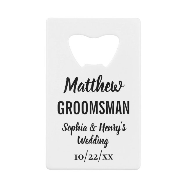 Groomsman Gift Modern Typography Wedding Credit Card Bottle Opener (Front)