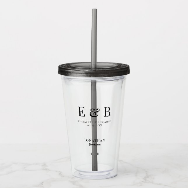 Groomsman Gift Monogram Wedding Personalized Black Acrylic Tumbler (Front)