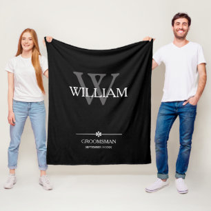 Groomsman Gift Name Date Elegant Chic Cozy Black  Fleece Blanket