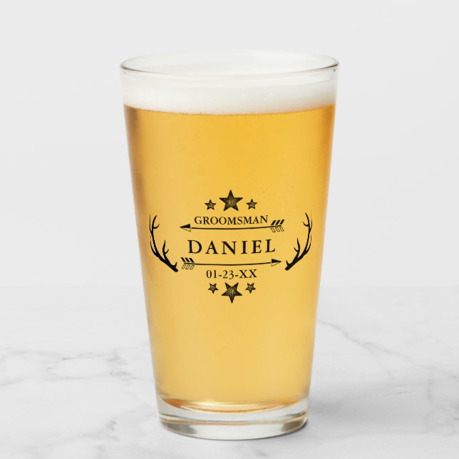 Groomsman Gift Wedding Favour Personalized Antlers Glass (Front Filled)