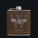 Groomsman Gift Wedding Gift Rustic Chic Brown      Hip Flask<br><div class="desc">Groomsman Gift, Wedding Party Gift, Modern Script With Monogram Initial Rustic Chic Brown Flask. Click personalize this template to customize it with the monogram initial, the first name, and the marriage date quickly and easily. Ships Worldwide Fast. Groomsman Gift Wedding Gift Rustic Chic Brown Flask.Created by artist RjFxx *All rights...</div>