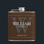 Groomsman Gift Wedding Gift Rustic Chic Brown      Hip Flask<br><div class="desc">Groomsman Gift, Wedding Party Gift, Modern Script With Monogram Initial Rustic Chic Brown Flask. Click personalize this template to customize it with the monogram initial, the first name, and the marriage date quickly and easily. Ships Worldwide Fast. Groomsman Gift Wedding Gift Rustic Chic Brown Flask.Created by artist RjFxx *All rights...</div>