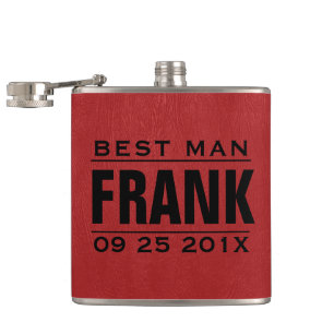 Groomsman Gifts-Red Faux Leather Texture Print Hip Flask