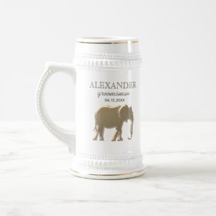Groomsman Gold Elephant Simple Monogrammed Beer Stein