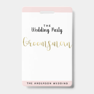 Groomsman Gold Wedding Party VIP Pass Badge