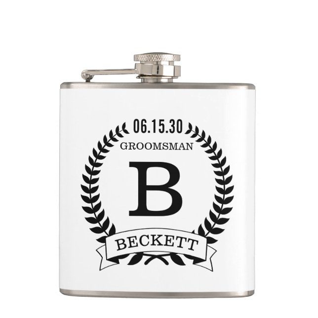 Groomsman Initials Hip Flask (Front)