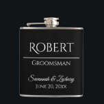 Groomsman Liquor Flask Wedding Favour Gift<br><div class="desc">This flask is the perfect way to thank your groomsmen,  members of the wedding party or other special guests. The text is fully customizable with a place to enter your groomsman's name,  the title (Groomsman,  Best Man,  Father of the Bride,  etc.) the wedding couple's name,  and wedding date.</div>