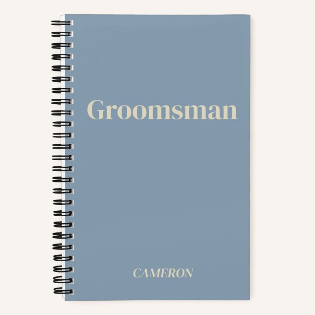 Groomsman Minimalist Personalized Dusty Blue Notebook (Front)