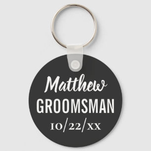 Groomsman Modern Typography Black Wedding Keychain