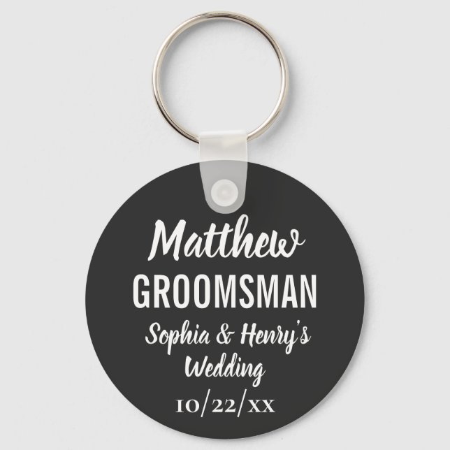 Groomsman Modern Typography Black Wedding Keychain (Front)