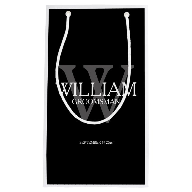 Groomsman Monogram Gifts Elegant Black Small Gift Bag (Front)