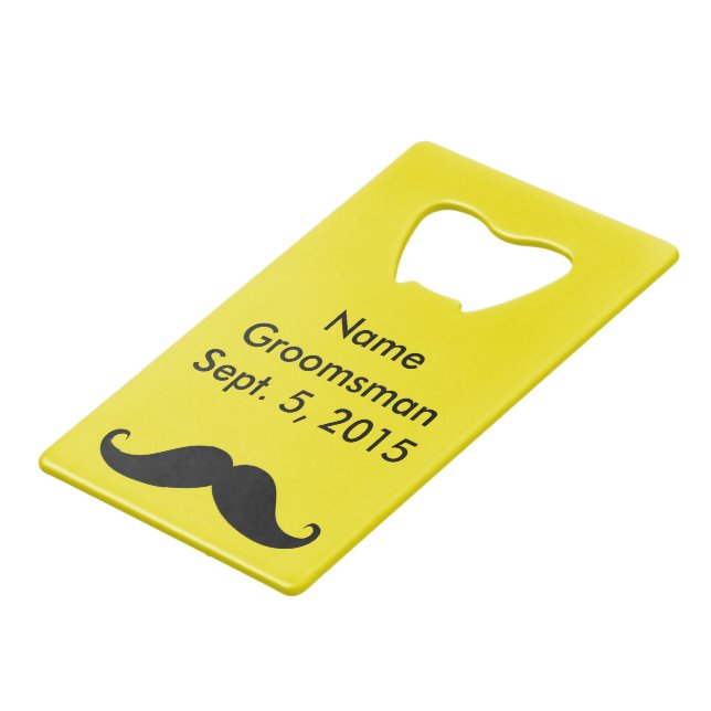 Groomsman Moustache & Suit Card Bottle Opener Wallet Bottle Opener (Front Angled)