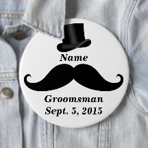 Groomsman Mustache and Top Hat Pin-Back Button
