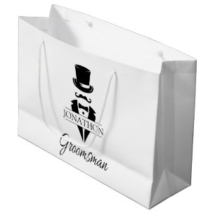 Groomsman Name Black Tie Moustache Large Gift Bag