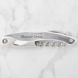 Groomsman Name Date Faux Metallic Texture Corkscrew