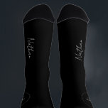 Groomsman name script personalized black wedding socks<br><div class="desc">Elegant modern simple black and white groomsmen or best man favour gift socks personalized with his name in trendy signature style calligraphy script.</div>