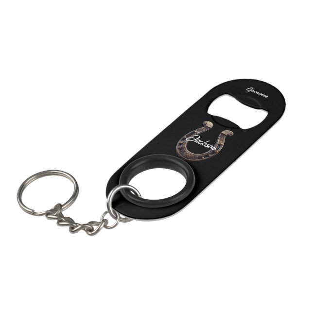 Groomsman Ornate Horseshoe Keychain Bottle Opener (Front Angled)